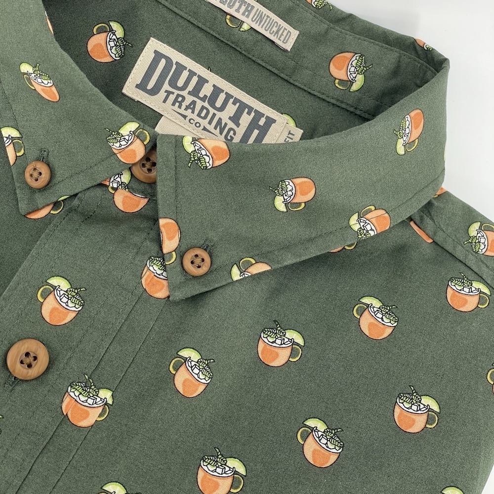 Duluth Trading Untucked Shirt Men's M‎ Slim Fit Olive Green Moscow Mule
